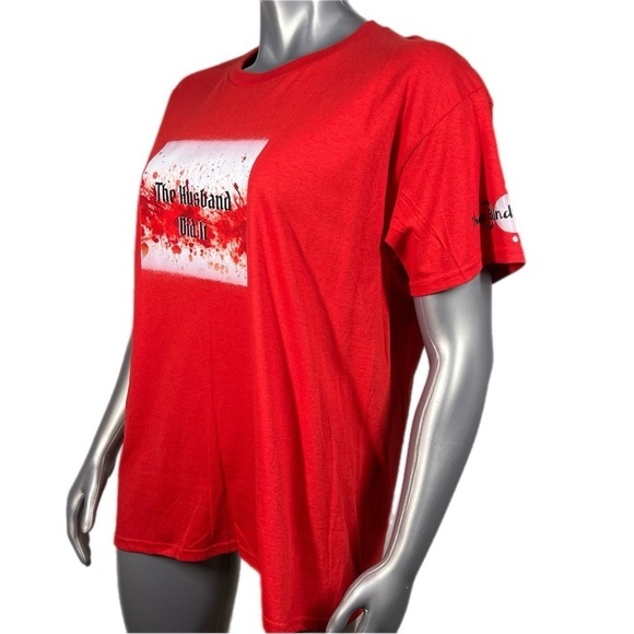 Red True Crime Short Sleeve T Shirt ‘The Husband Did It’ Graphic Print Top - Picture 7 of 10